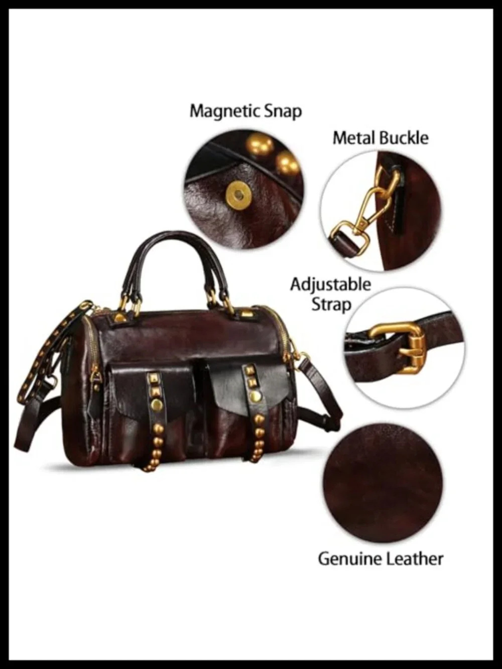 Genuine Leather Satchel Purse - Vintage Top Handle Crossbody Bag